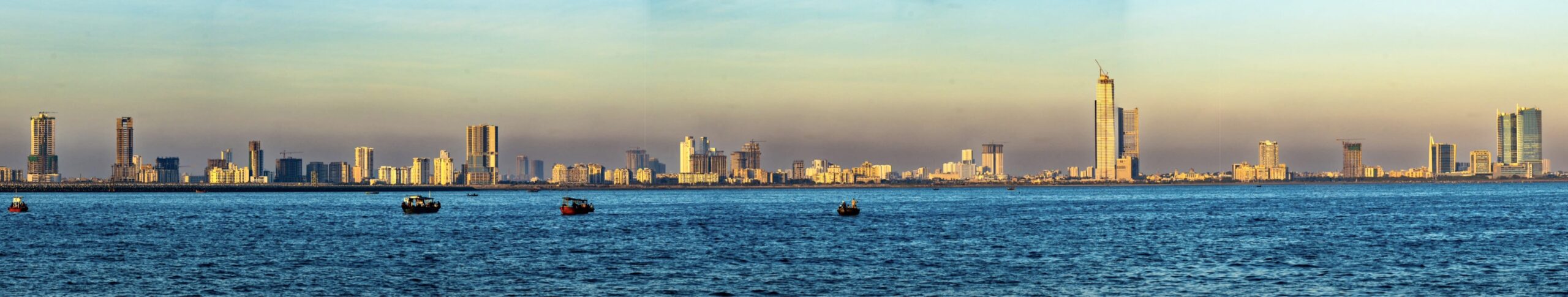 Karachi's coastal skyline seen from the Arabian Sea in September 2025