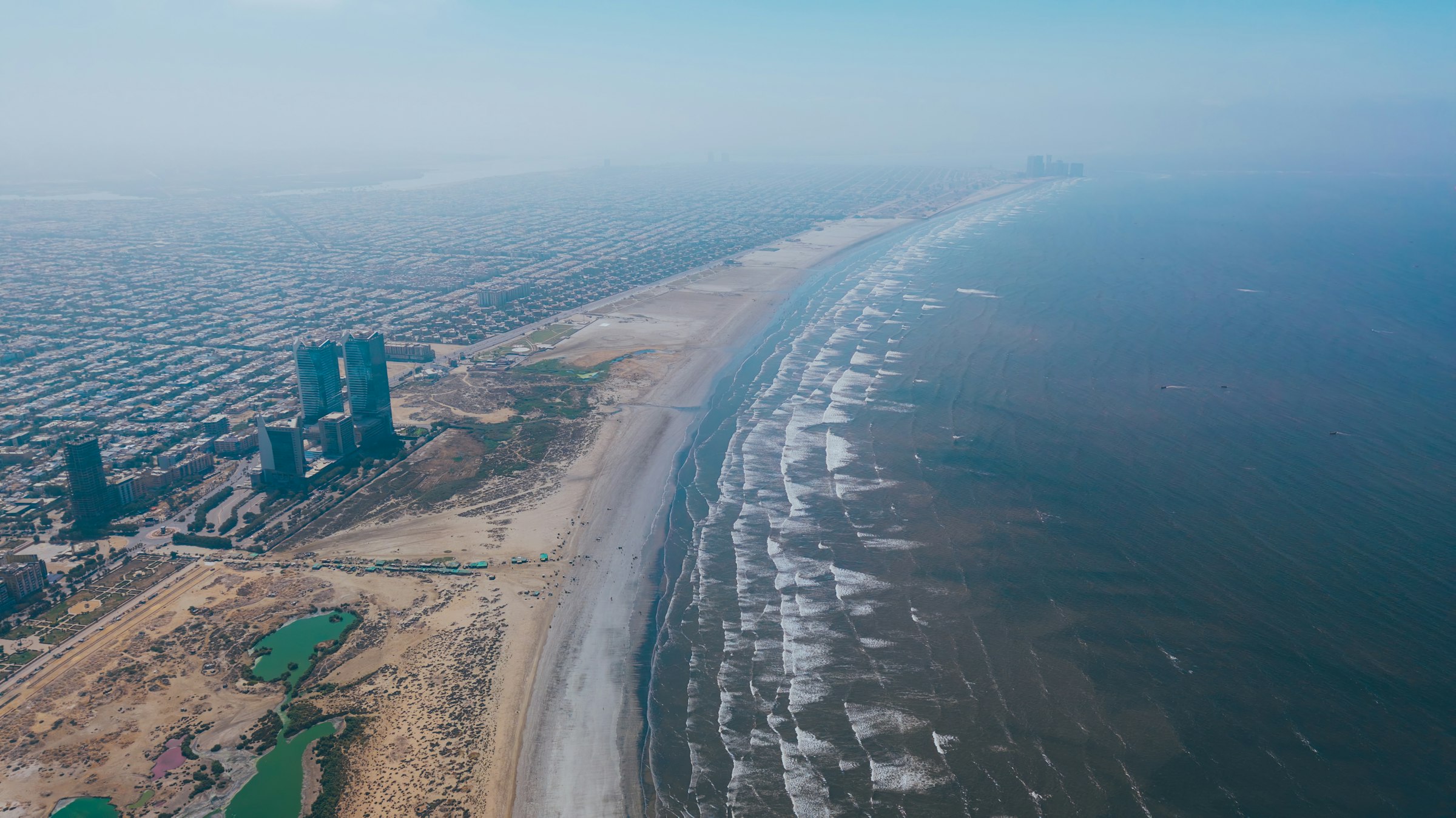 Aerial photo of the Karachi coastline at DHA